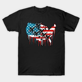 Fighter Jet Airplane American Flag USA Map 4th Of July T-Shirt